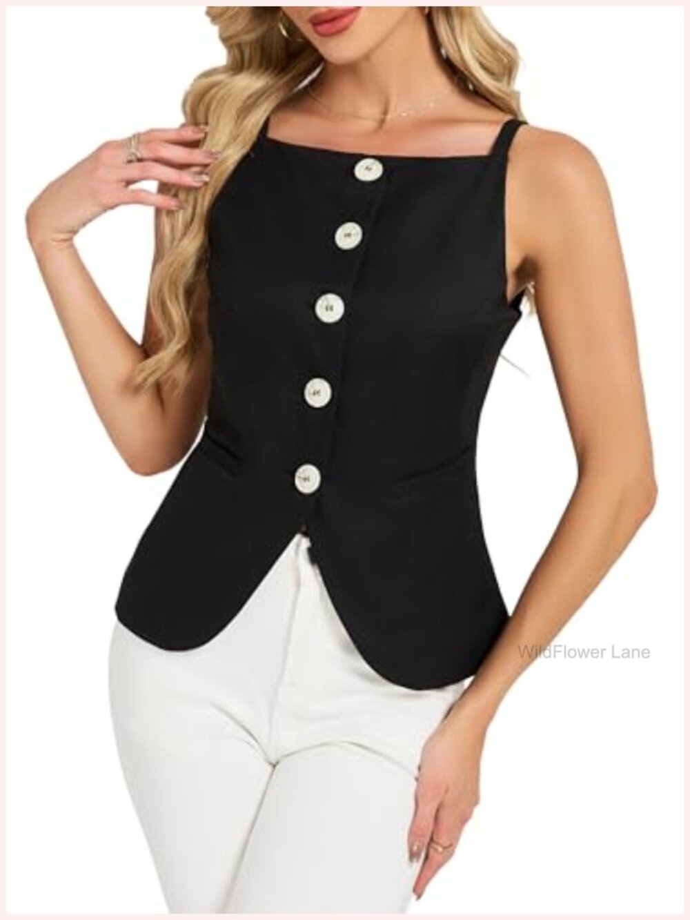 Stretchy Sleeveless Square Neck Button Down Peplum Vest Top Fitted Outerwear